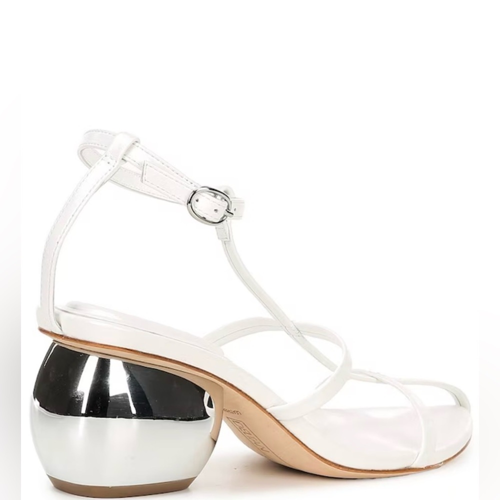 White Ankle-Strap Heeled Sandals with Silver Accent - Picture 3 of 9